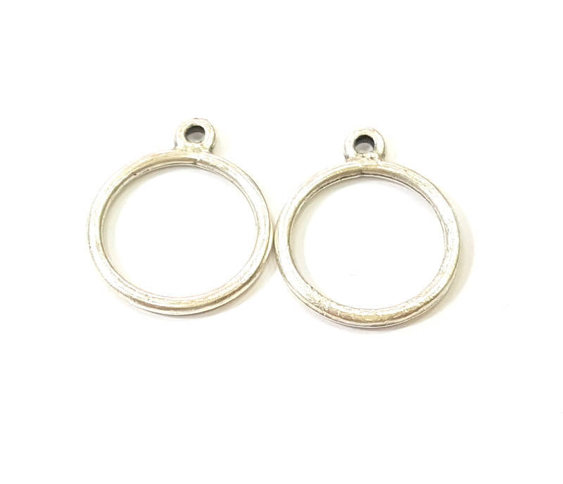 20 Silver Circle Charm Connector Antique Silver Plated Round Connector (17mm) G7851