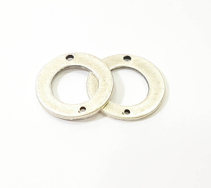 5 Silver Circle Connector Antique Silver Plated Hammered Round Connector (23mm) G12293