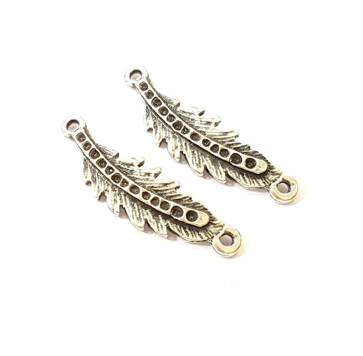 10 Silver Leaf Charms Antique Silver Plated Connector (30x6mm)  G7865