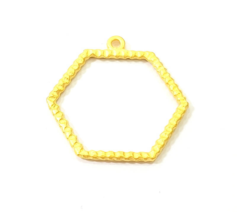 2 Gold Hexagon Charms Pendant Gold Plated Pendant (30mm)  G7866