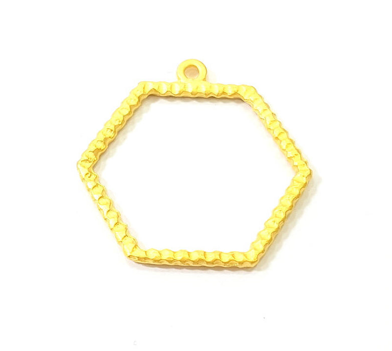 2 Gold Hexagon Charms Pendant Gold Plated Pendant (30mm)  G7866