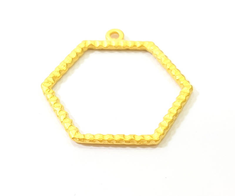 2 Gold Hexagon Charms Pendant Gold Plated Pendant (30mm)  G7866