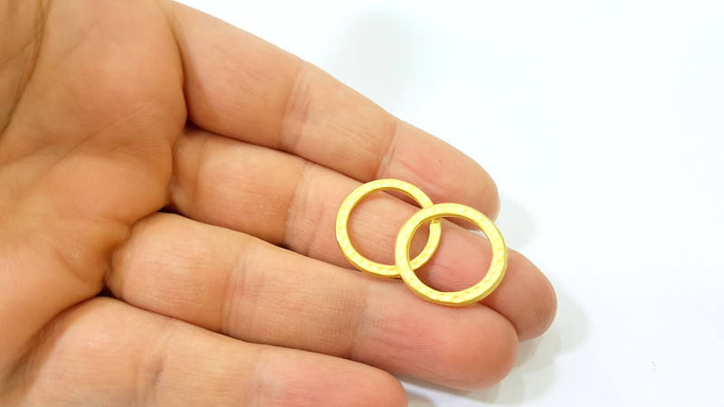 5 Gold Hammered Circle Charm Pendant Gold Plated Circle (20mm)  G7870