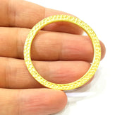 2 Gold Hammered Circle Charm Pendant Gold Plated Circle (47mm)  G7871