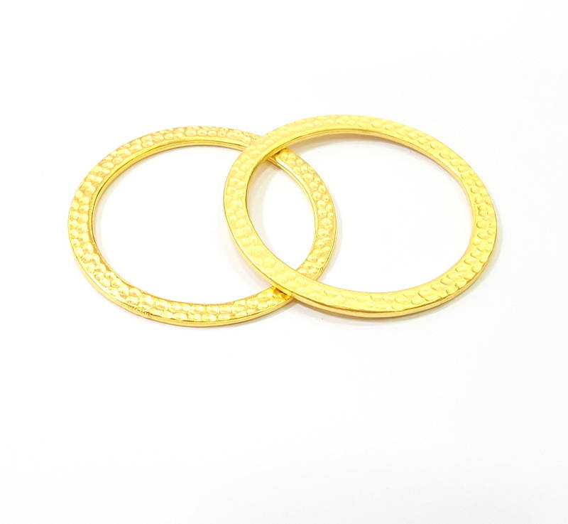 2 Gold Hammered Circle Charm Pendant Gold Plated Circle (47mm)  G7871