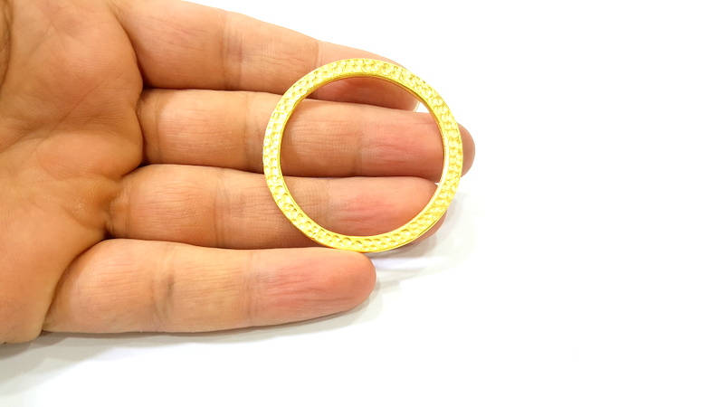 2 Gold Hammered Circle Charm Pendant Gold Plated Circle (47mm)  G7871