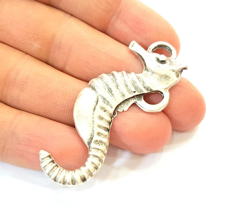 2 Silver Seahorse Pendant Antique Silver Plated Pendants (59x21mm)  G7873