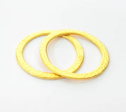 2 Gold Hammered Circle Charm Pendant Gold Plated Circle (38mm)  G7880