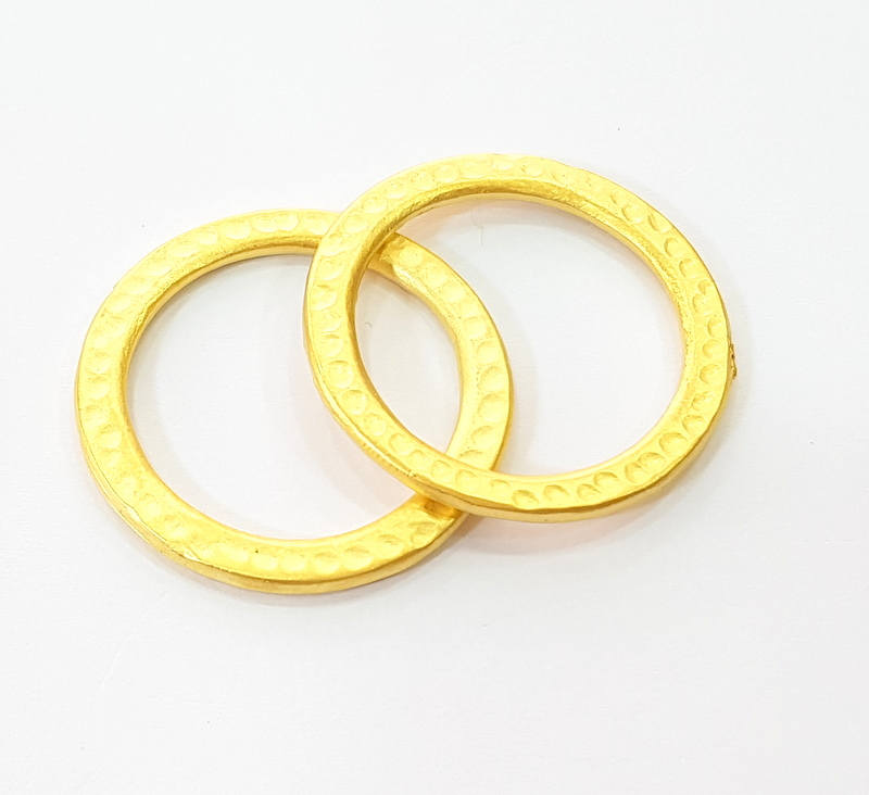 2 Gold Hammered Circle Charm Pendant Gold Plated Circle (28mm)  G7888