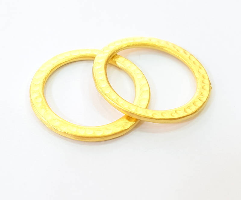 2 Gold Hammered Circle Charm Pendant Gold Plated Circle (28mm)  G7888