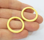 2 Gold Hammered Circle Charm Pendant Gold Plated Circle (28mm)  G7888