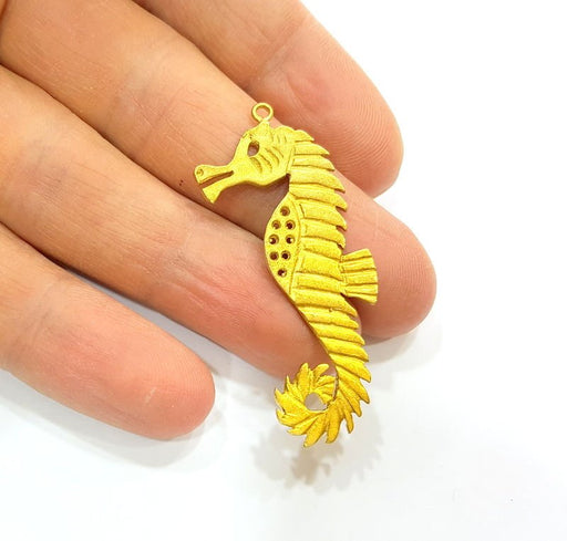 2 Raw Brass Seahorse Charms 50x22 mm G7330