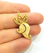 2 Raw Brass Pendant Blank  Patterned Pendant 38x19mm G7333