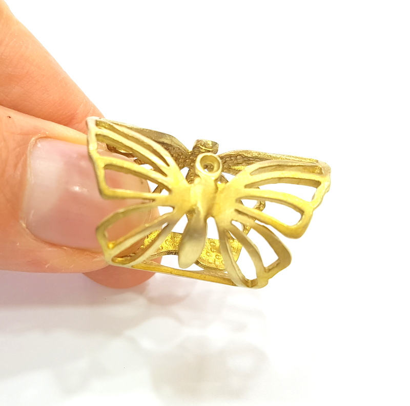 Raw Brass Ring Blank Bezel Settings Cabochon Base Mountings Adjustable Ring ( 3mm blank ) G7338