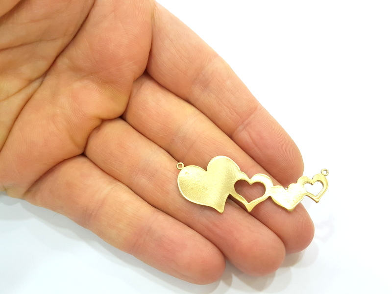 Raw Brass Heart Charms 50x20mm G7342