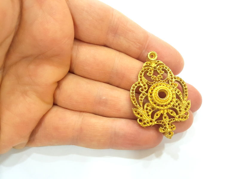 Raw Brass Pendant Blank Patterned Pendant 47x32mm G7347