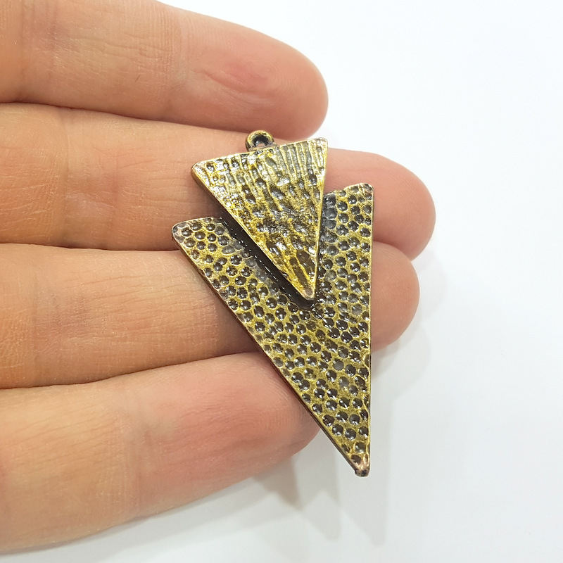 Antique Bronze Triangle Pendant Antique Bronze  Hammered Pendant  (48x29mm) G7358