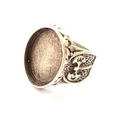 Silver Ring Blank Base Bezel Settings Cabochon Base Mountings (18x14mm Blank) , Antique Silver Plated Brass G7895