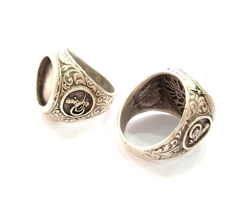 Silver Ring Blank Base Bezel Settings Cabochon Base Mountings (16mm Blank) , Antique Silver Plated Brass G17057