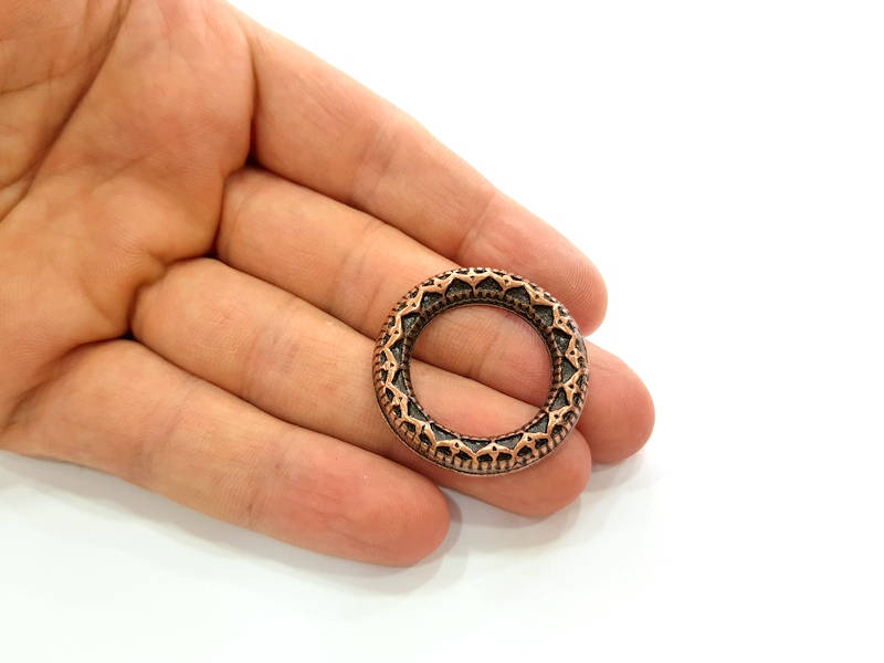 2 Antique Copper Circle Pendant Antique Copper Plated Pendant (29mm) G7916