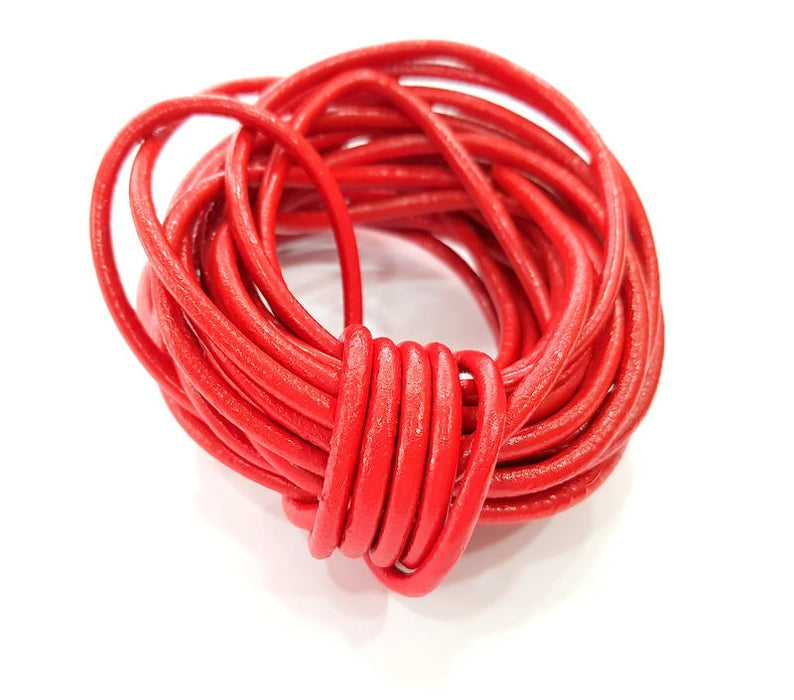 Leather Red Cord 1mt-3.3 ft (4mm) Round Leather Lacing G7938