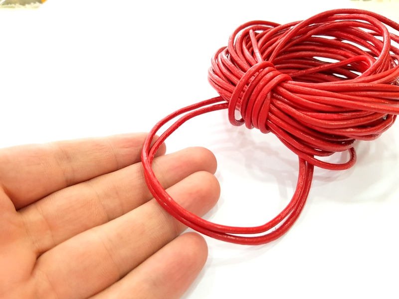 Leather Red Cord 1mt-3.3 ft (3mm) Round Leather Lacing G7941