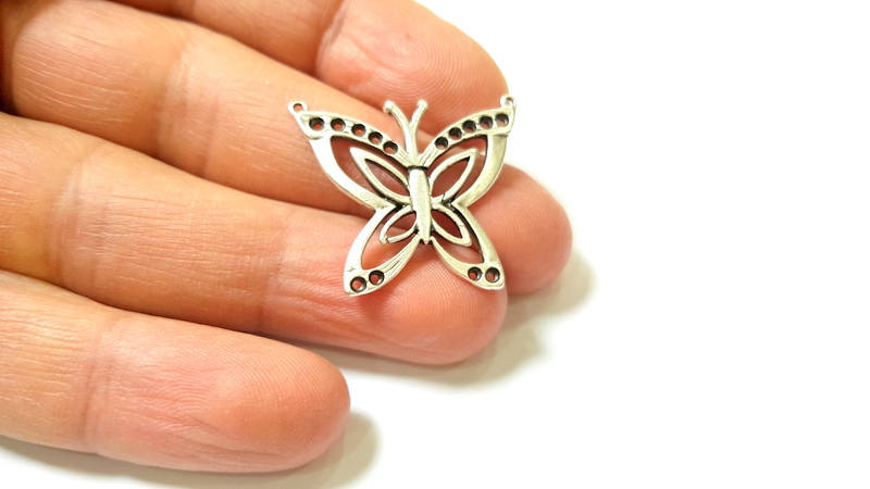 Butterfly Charms Antique Silver Plated Brass (27x26mm)  G7381