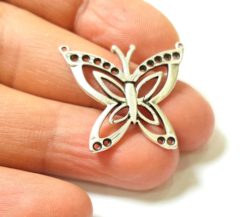 Butterfly Charms Antique Silver Plated Brass (27x26mm)  G7381