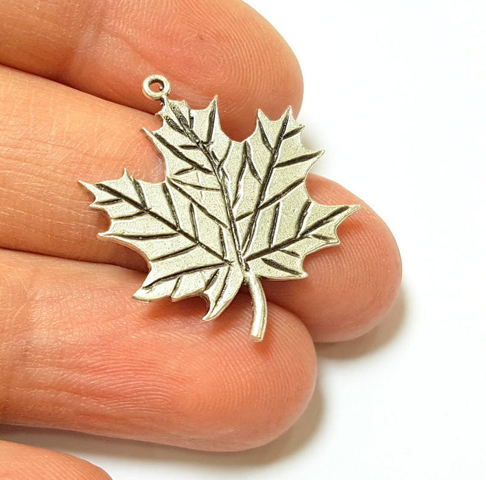 Silver Charms Silver Plated Maple Charms Antique Silver Plated Brass (29x26mm)  G7384