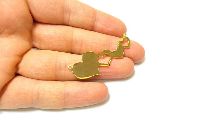 Gold Charms Gold Plated Heart Charms 24K Gold Plated Brass (50x19mm)  G7388