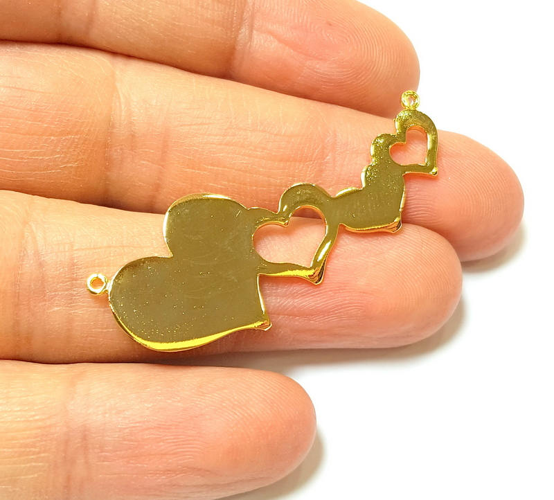 Gold Charms Gold Plated Heart Charms 24K Gold Plated Brass (50x19mm)  G7388