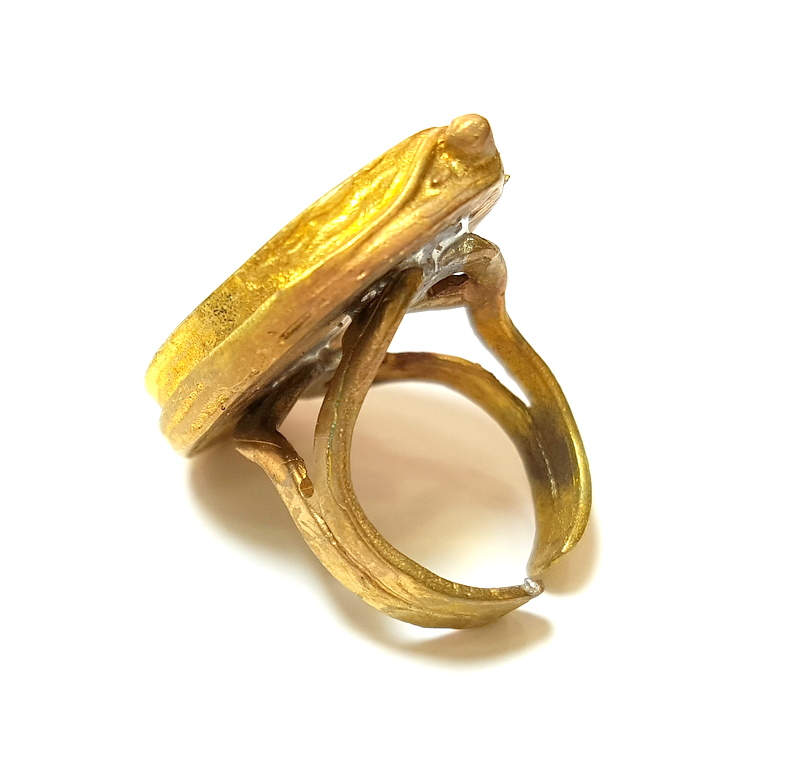Raw Brass Ring Blank Bezel Settings Cabochon Base Mountings Adjustable (25x18mm blank ) G7395