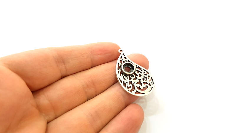 Silver Pendant Antique Silver Plated Pendant Blank (37x22mm) G7397