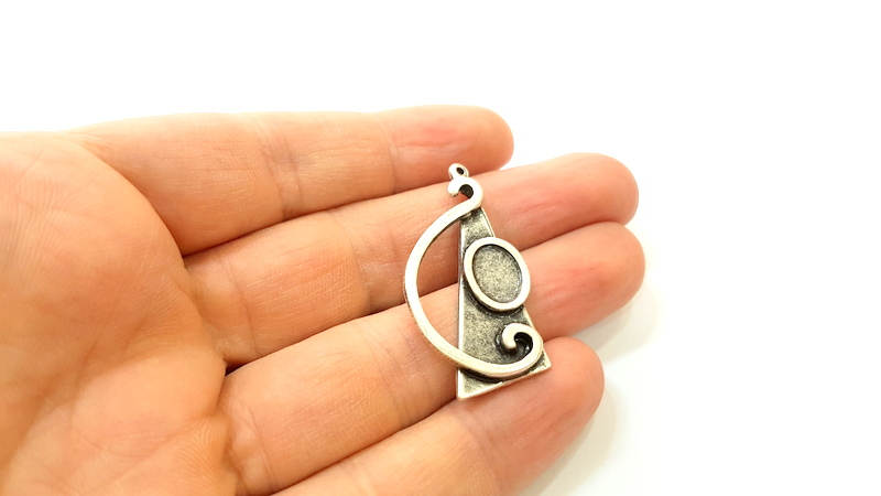 Silver Pendant Antique Silver Plated Pendant Blank (42x21mm) G9096