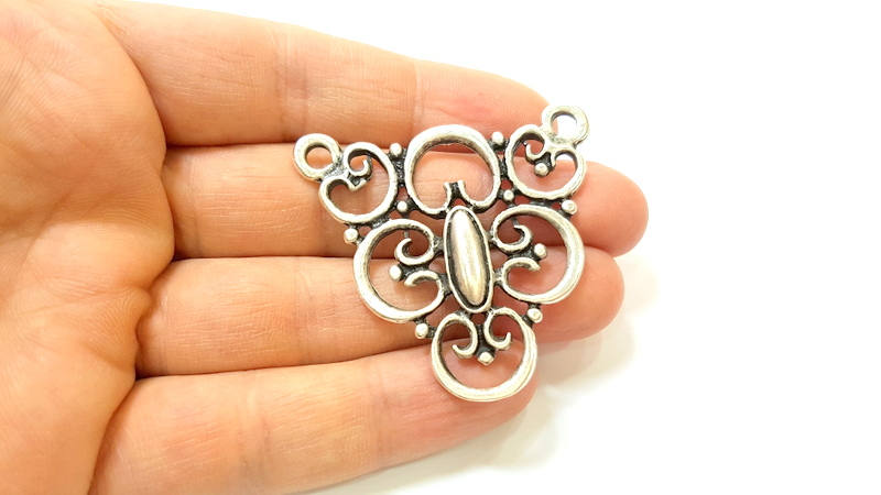 2 Silver Pendant Antique Silver Pendants (50x47mm) G7405
