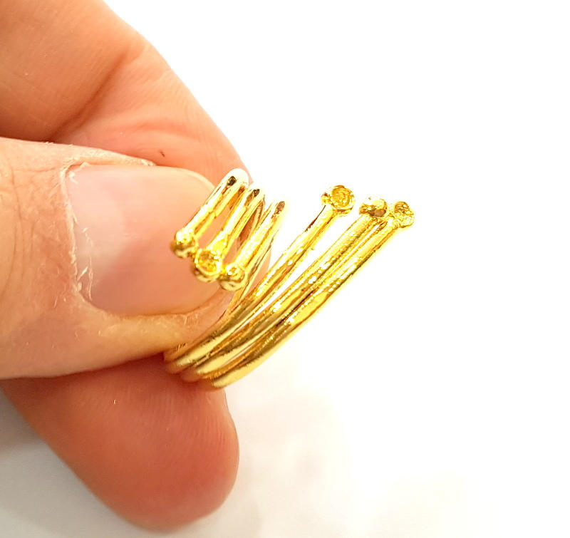 Gold Ring Blank Bezel Settings Cabochon Base Mountings Adjustable Ring 24K Gold Plated Brass ( 2mm blank ) G7411