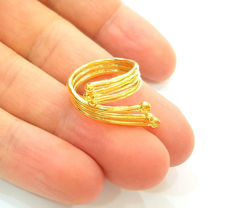 Gold Ring Blank Bezel Settings Cabochon Base Mountings Adjustable Ring 24K Gold Plated Brass ( 2mm blank ) G7411