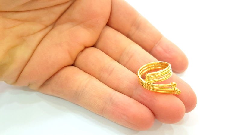 Gold Ring Blank Bezel Settings Cabochon Base Mountings Adjustable Ring 24K Gold Plated Brass ( 2mm blank ) G7411