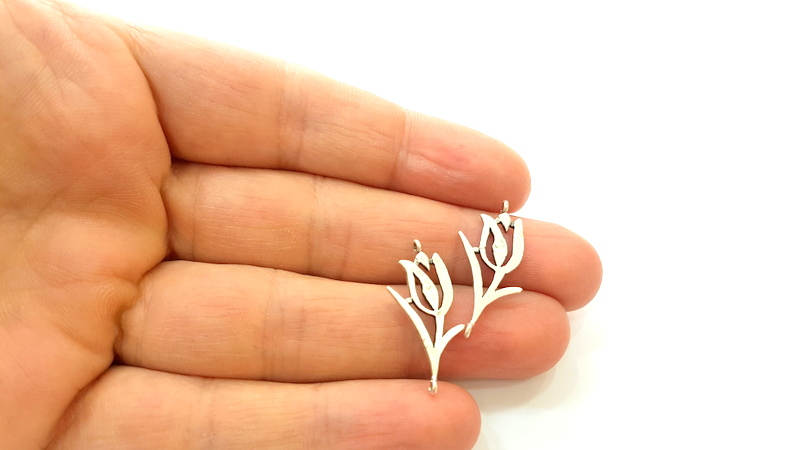 Silver Charms Silver Plated Tulip Charms Antique Silver Plated Brass (27x15mm)  G7412
