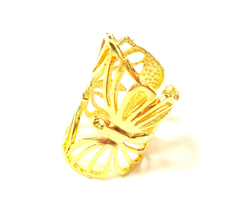 Gold Ring Blank Bezel Settings Cabochon Base Mountings Adjustable Ring 24K Gold Plated Brass ( 3mm blank ) G7416