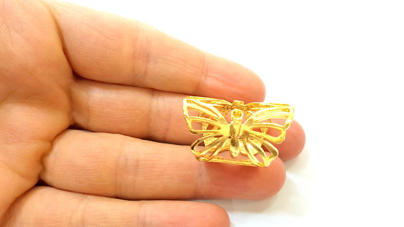 Gold Ring Blank Bezel Settings Cabochon Base Mountings Adjustable Ring 24K Gold Plated Brass ( 3mm blank ) G7416