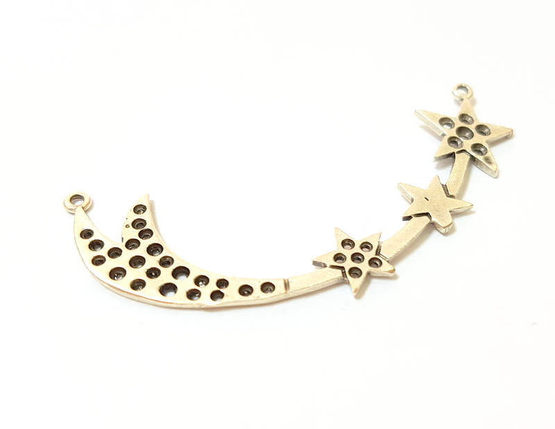 2 Silver Charms Silver Plated Star Charms Antique Silver Plated Brass (54x21mm)  G7418