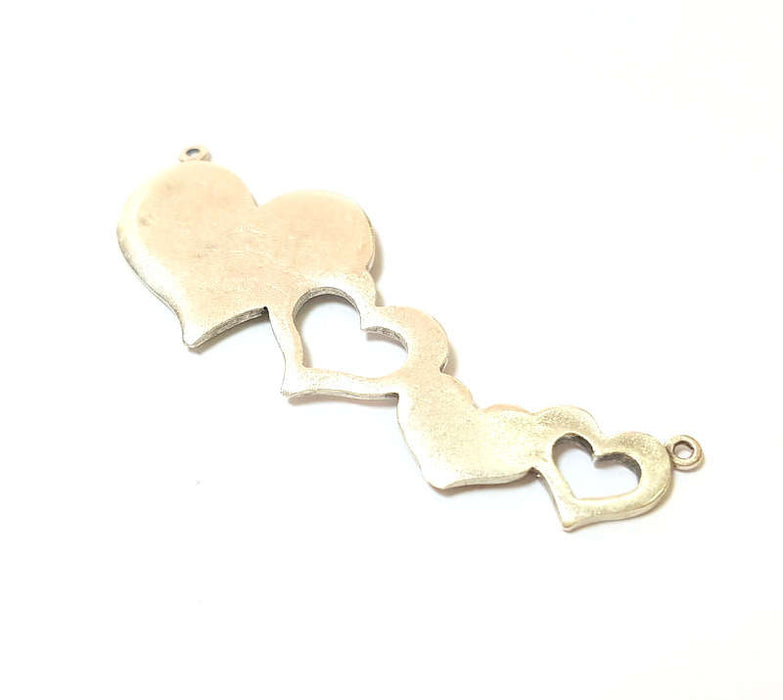 Silver Charms Silver Plated Heart Charms Antique Silver Plated Brass (49x18mm)  G7419