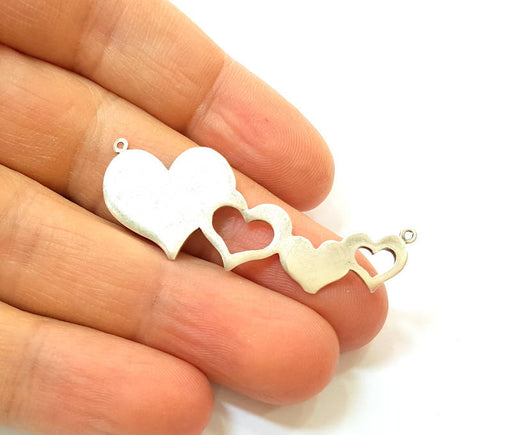 Silver Charms Silver Plated Heart Charms Antique Silver Plated Brass (49x18mm)  G7419