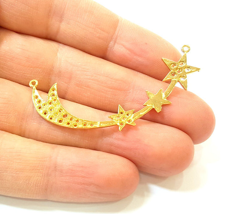 2 Gold Charms Gold Plated Star Charms 24K Gold Plated Brass (54x21mm)  G7420