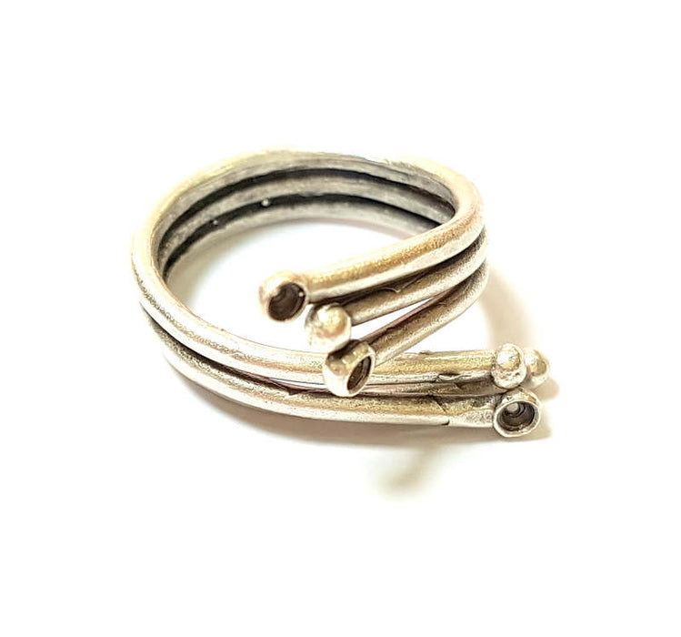 Silver Ring Blank Bezel Settings Cabochon Base Mountings Adjustable Ring Antique Silver Plated Brass ( 2mm blank ) G7421