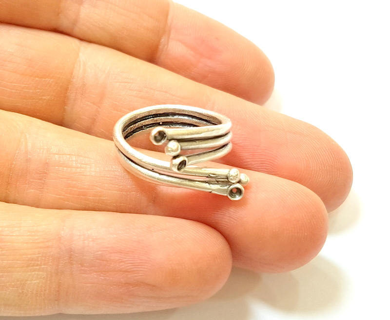 Silver Ring Blank Bezel Settings Cabochon Base Mountings Adjustable Ring Antique Silver Plated Brass ( 2mm blank ) G7421