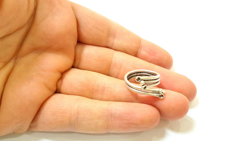 Silver Ring Blank Bezel Settings Cabochon Base Mountings Adjustable Ring Antique Silver Plated Brass ( 2mm blank ) G7421