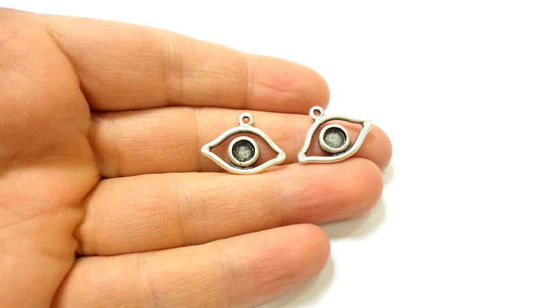 6 Silver Pendant Bezel Blank Earring Component Antique Silver Plated Blanks (6mm Blank) G7445