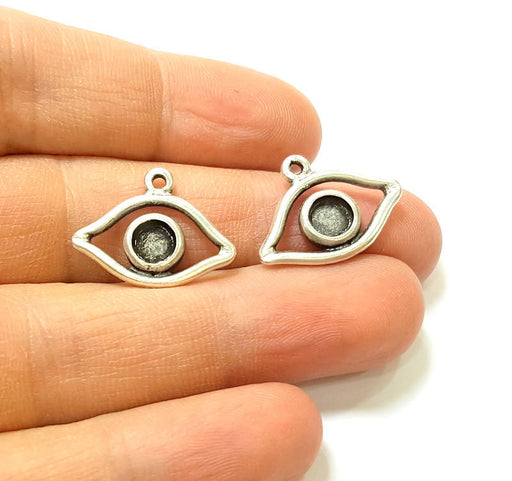 6 Silver Pendant Bezel Blank Earring Component Antique Silver Plated Blanks (6mm Blank) G7445